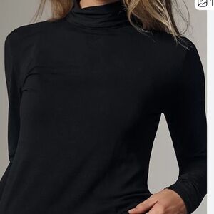 Anthropologie Black Mock Neck Long-Sleeve Tee Sz L